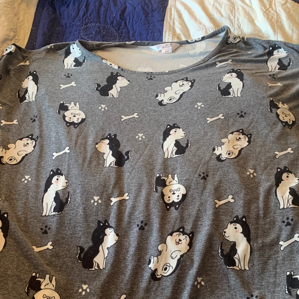 Gray Dog Print Women's Pajama Top